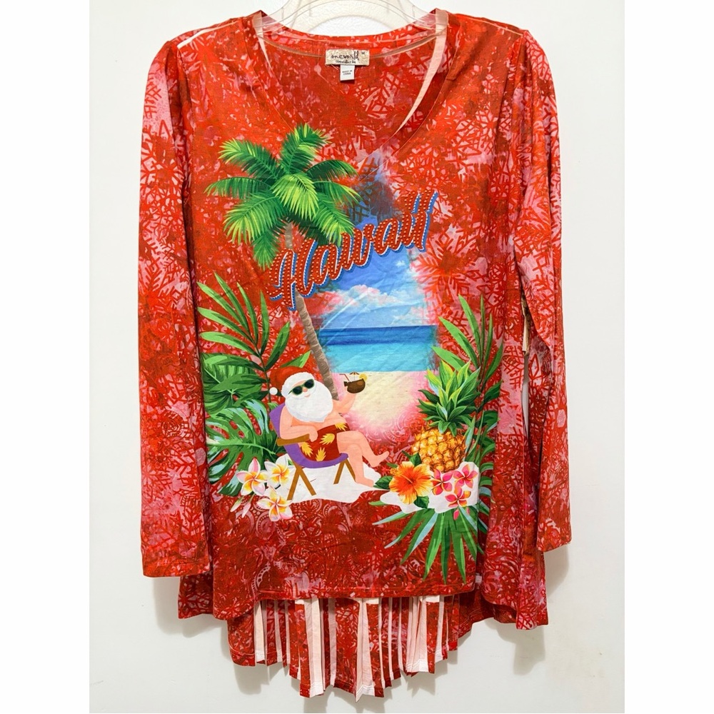 One World Abstract Watercolor Hawaiian Christmas Themed Tunic – Medium – NWT